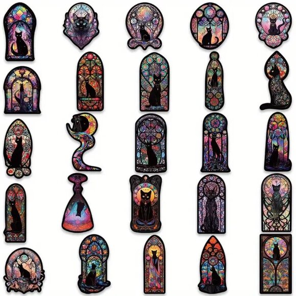 10pcs Black Gothic Style Cat Tarot Waterproof Stickers - Picture 3 of 9